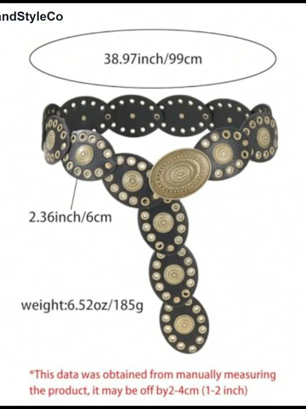 Women's Wide PU Leather Western Disc Belt Concho Cowgirl